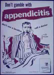 Public health poster titled "Don't Gamble with Appendicitis" from 1944 (NARA-514142) | The-Military-Guide.com