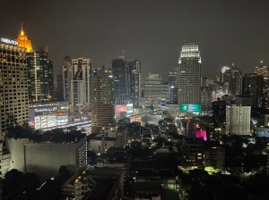 Image of Bangkok night skyline from a balcony by a Sukhumvit hotel | MilitaryFinancialIndependence.com